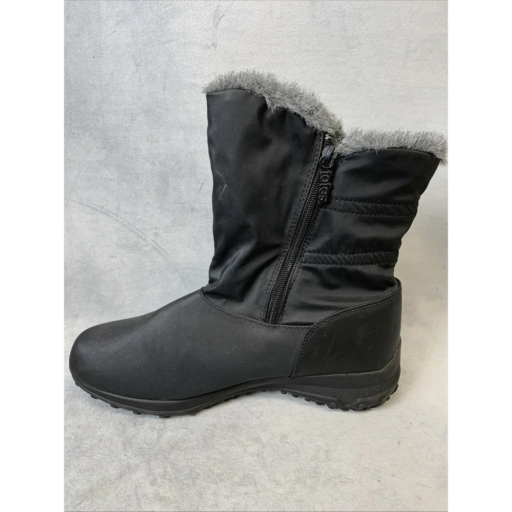 Totes Snow Boots Women's Size 10 M Rikki Black Faux‎ Fur Lined Zip Up